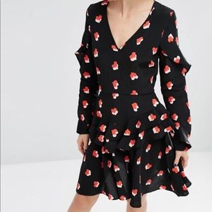 ASOS Heart Print V-Neck Ruffle Tea Dress